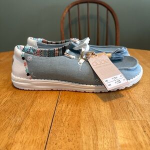Hey Dude Wendy Boho Light Denim Slip On Casual Shoes Women's Size 11